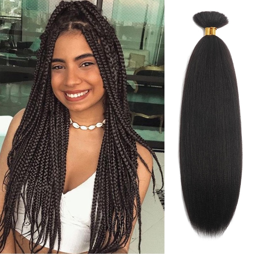 HUMAN HAIR 100g Kinky Straight Bulk Human Hair Unprocessed Brazilian No Weft 22”